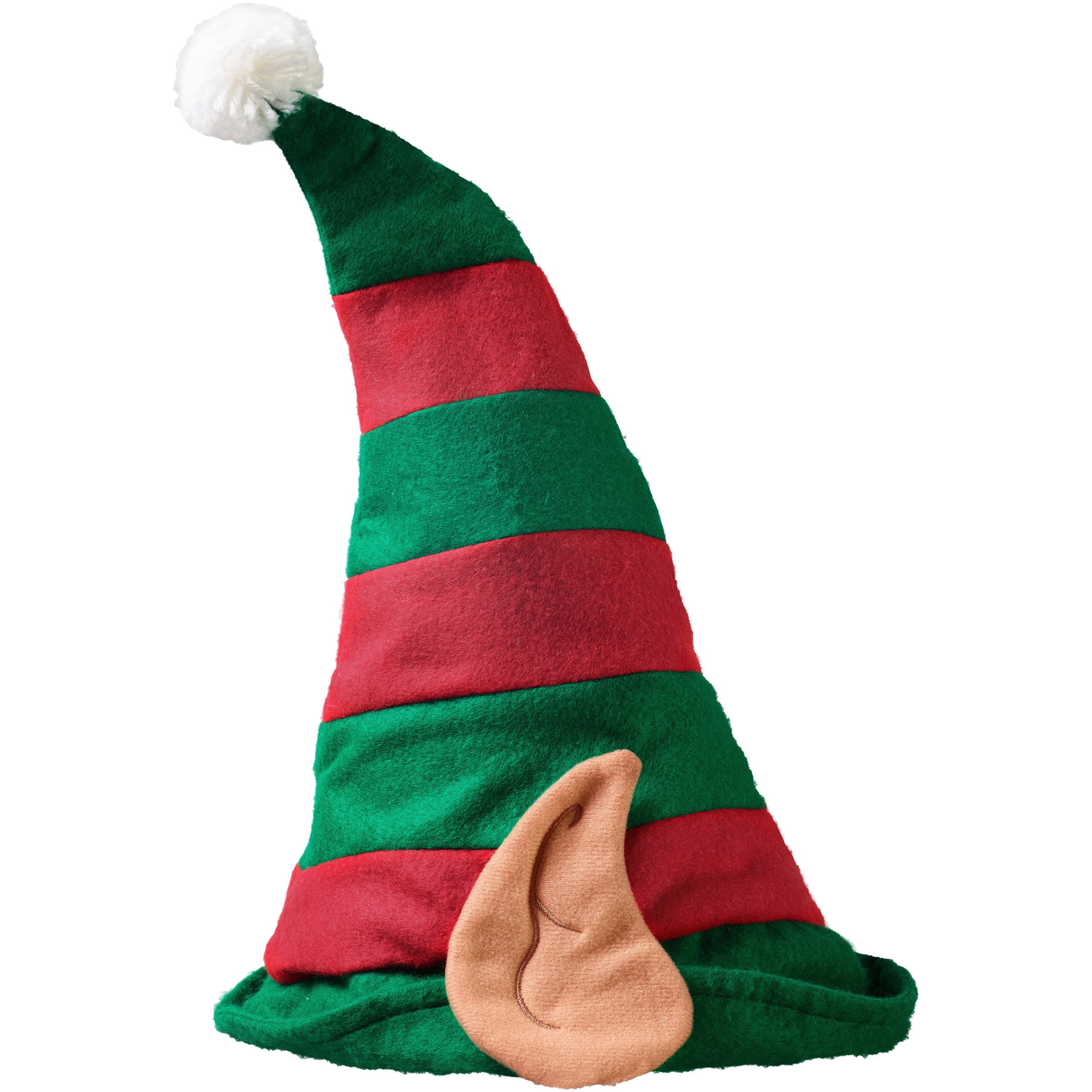 Holiday Time Classic Red Green Striped Elf Hat With Large Ears