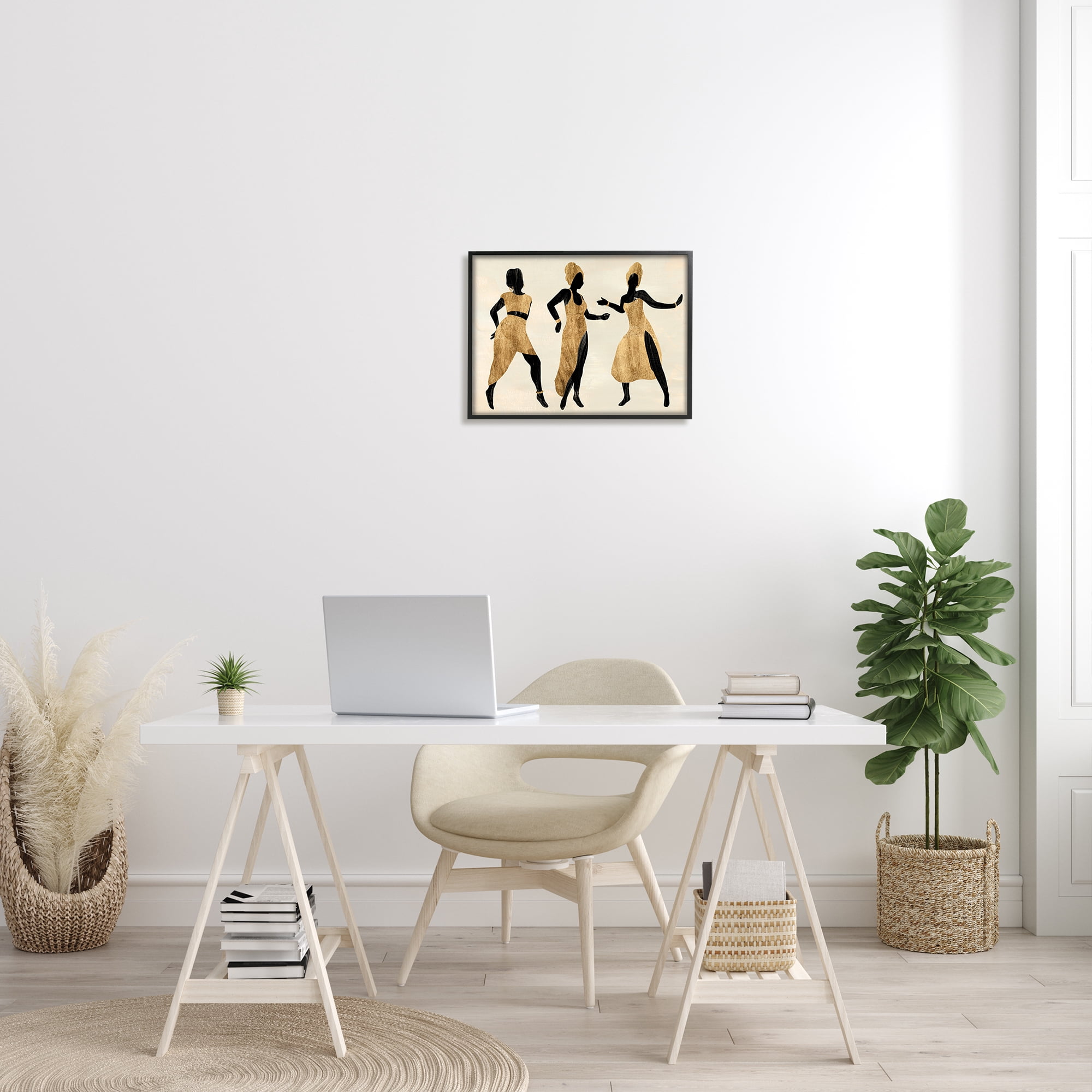 Stupell Home Décor Powerful Women Dancing African Glam Fashion Black Beige, 16 x 20, Designed by Annie Warren, Black Frame