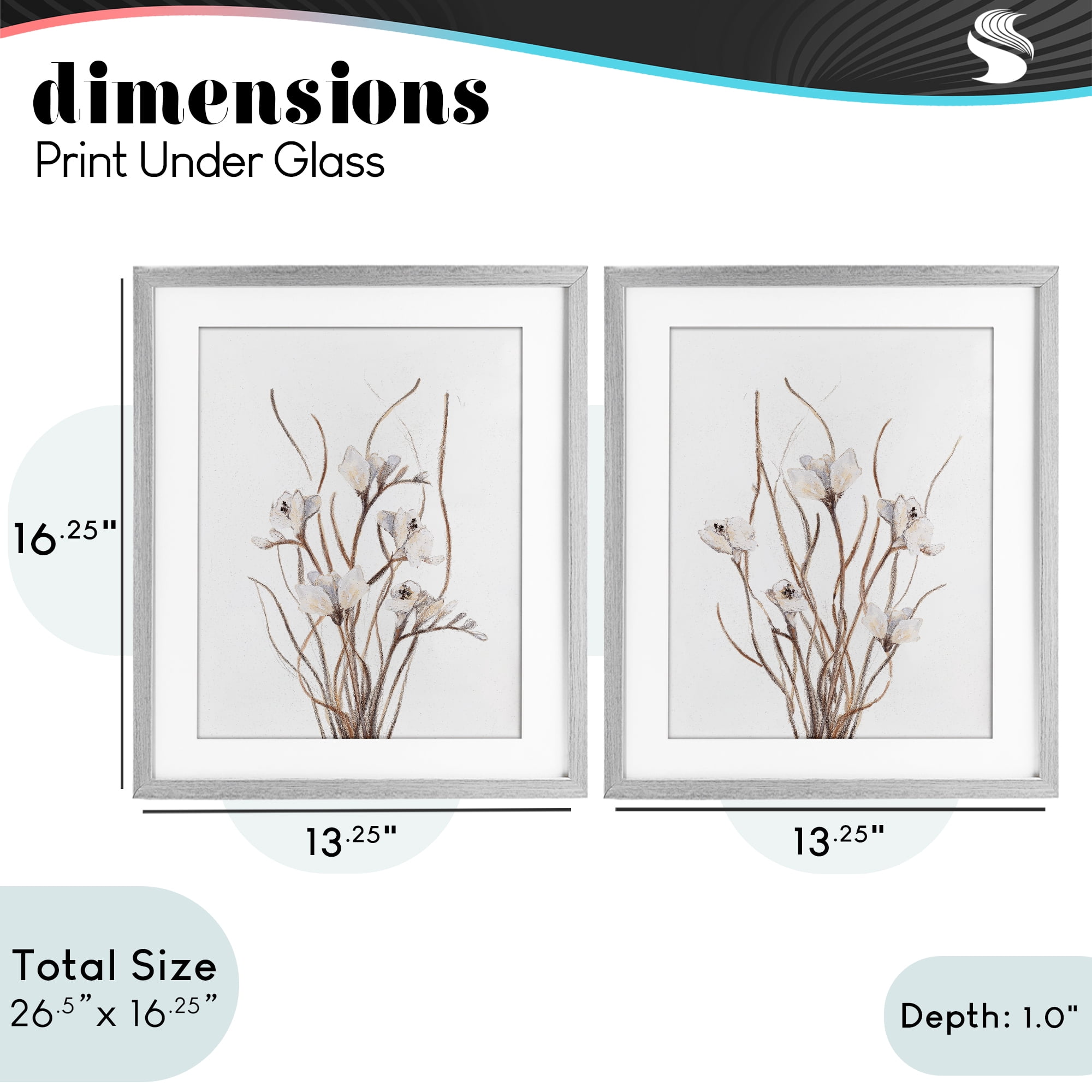Stupell Industries Curly Branches Wildflowers 2 Piece Gray Framed Print Under Glass Set, design by Lanie Loreth