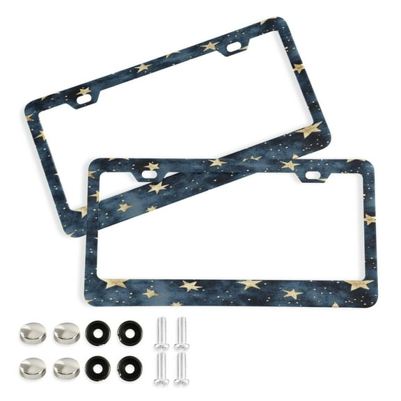 2 Pack Aluminum Alloy License Plate Frame Universal Car License Plate Cover with 2 Holes with Free Screws Small Gold Stars Pattern