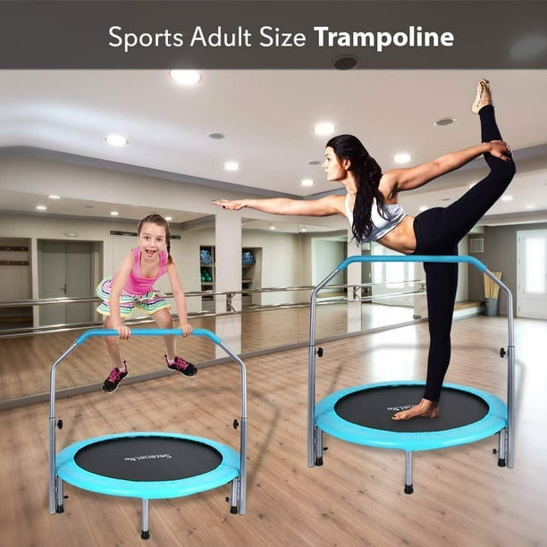 SereneLife 40 Foldable Mini Trampoline, Fitness Rebounder with Adjustable  Foam Handle, Exercise Trampoline for Adults Indoor/Garden Workout