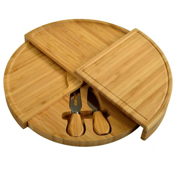 Ceimmolca Swivel Charcuterie Board, Cheese/Charcuterie Board With Set Stores As A Compact Wedge Opens To 18, Beige