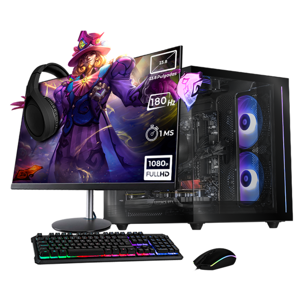 PC Gamer Completa Xtreme PC Gaming NVIDIA GeForce RTX 5060 AMD Ryzen 7 5700 32GB SSD 1TB Monitor 23.8 180Hz WIFI Black gaming 1080p, estudios y multitarea