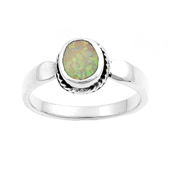 White Simulated Opal Oval Rope Ring .925 Sterling Silver Band Cubic Zirconia Jewelry Female Size 6