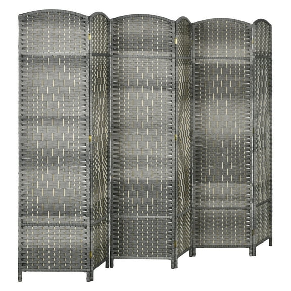 HOMCOM 6 Panel Room Divider, 6' Tall Folding Privacy Screen, Hand-Woven Freestanding Wall Partition for Home Office, Bedroom, Mixed Gray