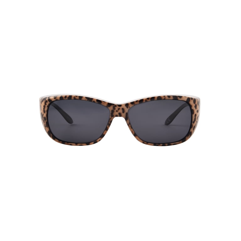 Solar Shield Leopard Fit-Over Rectangle Sunglasses photo 1