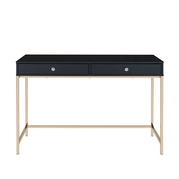 Newboti Furniture Black High Gloss and Gold 2-drawer Writing Desk 33637