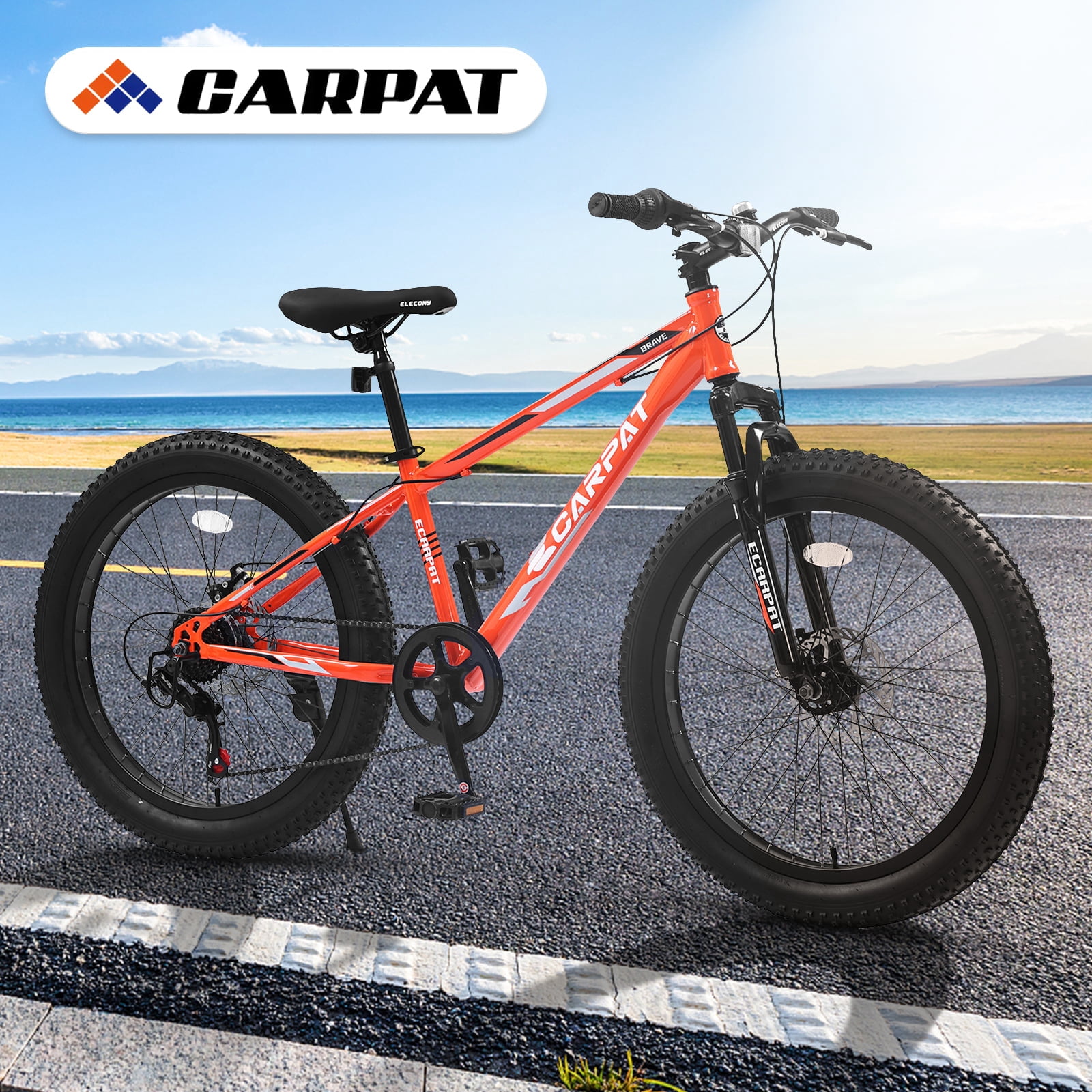 Ambifirner Fat Tire Bikes: Adult's 24" Mountain Bikes Full Suspension Mountain Trail Bike 7 Speeds Drivetrain for Beach and Snow Bicycle