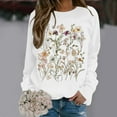 thumbnail image 2 of Women's Oversized Sweatshirts Spring Fall Trendy Casual Floral Printed Round Neck Long Sleeved Sportswear Pullover Hoodless Loose Sweatshirt Pullover Top White-S, 2 of 5