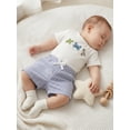 thumbnail image 6 of BemeyourBBs 2Pcs Toddler Baby Boy Summer Clothes Infant Baby Boys Summer Outfits Short Sleeve Sailboat Animal Embroidery T Shirt Tops and Elastic Waist Striped Pockets Shorts Set, 6 of 9