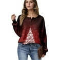 thumbnail image 2 of Women's Casual Christmas Print Waffle Henley Shirt Long Sleeve Top Button Up V Neck Loose Knit Fall Winter Favorite Blouse,Watermelon Red,L, 2 of 8