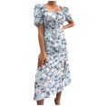 thumbnail image 2 of Robes pour Femmes Été 2024, Robe Décontractée Aguichant à Col Carré, Manches Bouffantes, Robe Fendue Florale pour Vacances, Manches Courtes, Col en V, 50 % de Réduction!, 2 of 6