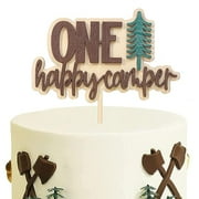 Wooden One Happy Camper Cake Topper - 1st Birthday Camping Party Supplies - Wild One, Lumberjack - Perfect Milestone Decoration for Your Little Camper's Celebration - Order Now!