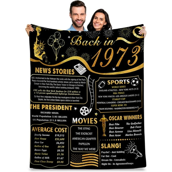 50th Birthday Gift for Men Women, Happy 50th Birthday Decorations, Gifts for 50 Year Old Women Men, Back 1973 50th Birthday Gifts Ideas Throw Blanket 50"x60" Inch