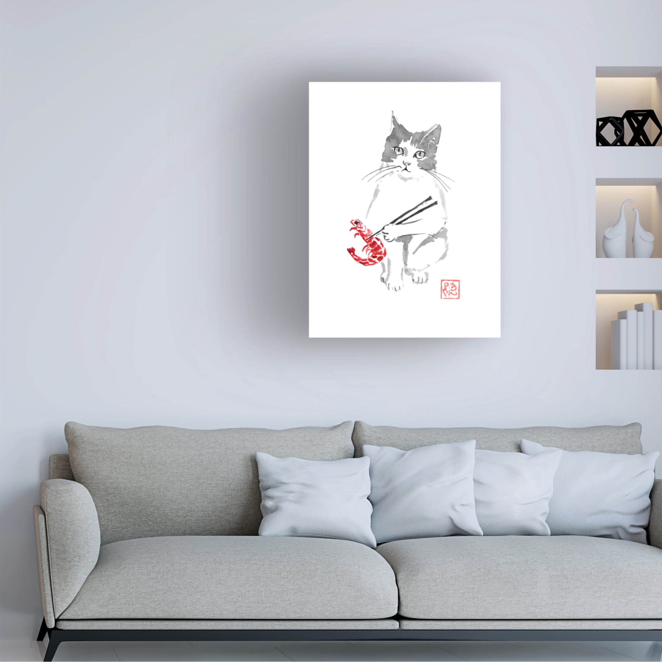 Canvas Wall Art - Pechane 'Cat And Shrimp' Wall Art for Living Room, Bedroom, or Office Décor by Trademark Fine Art - 24 x 32 Inches