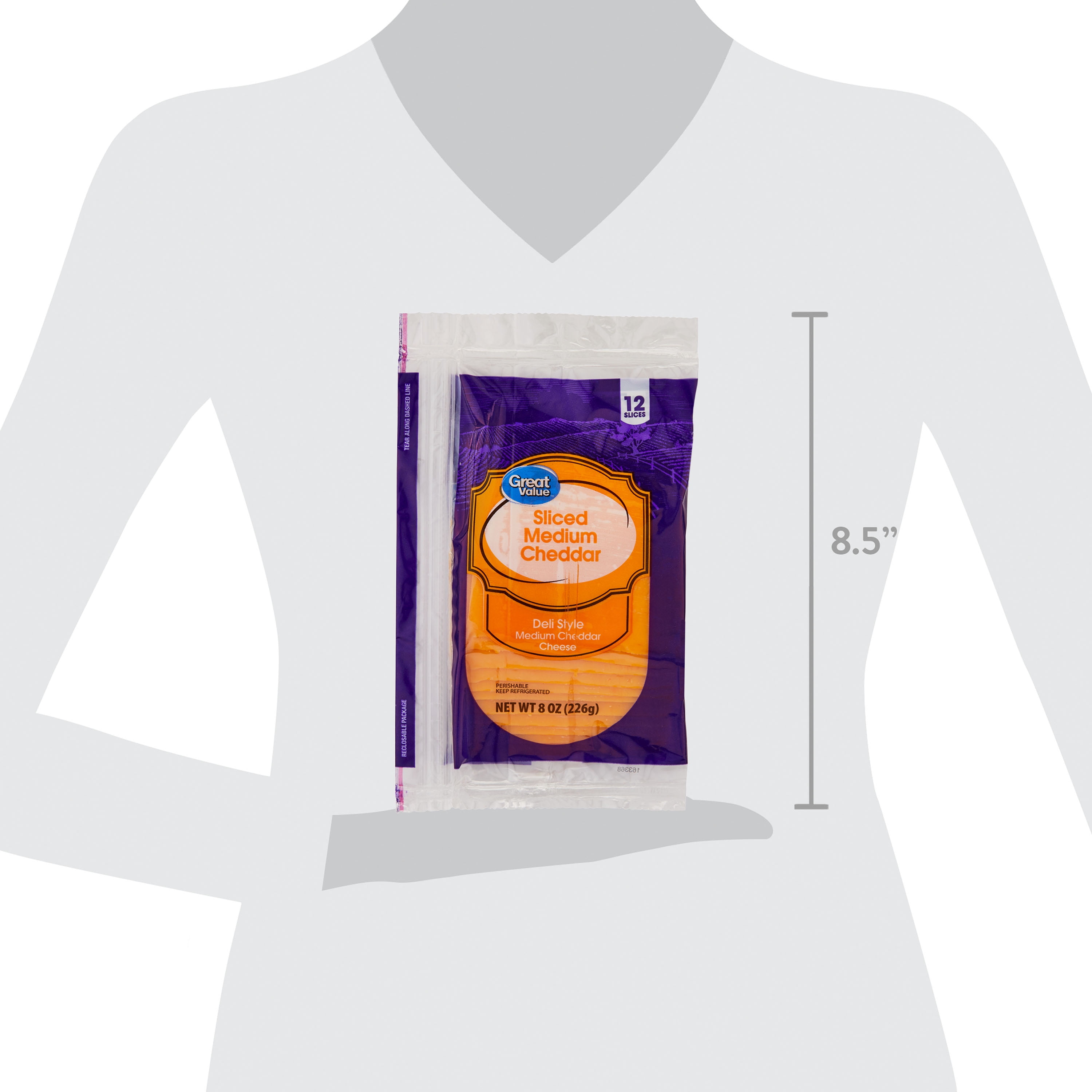 Great Value Medium Cheddar Deli Style Sliced Cheese, 8 oz, 12 Slices