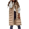 thumbnail image 2 of UQJfacai Long Puffer Vest Women Sleeveless Hooded Winter Coats Warm Quilted Vests Button Down Puffy Jacket Fall Casual Outerwear, 2 of 8