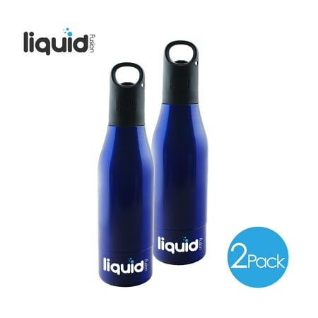 - ICY BEV KOOLER STAINLESS STEEL BOTTLE INSULATOR, 2 PACK, BLUE, beer keeper / holder with silicone bottle stopper; cap with bottle opener and finger grip keeps beer cold longer