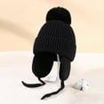 thumbnail image 3 of Children Winter Hat Thick Solid Color Head Ear Protection Plush Ball Decor Lace Up Windproof Elastic Cold Resistant Unisex Baby Cap Beanie Winter Accessories, 3 of 10