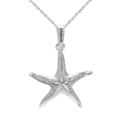 STERLING SILVER 18" DIAMOND CUT STARFISH PENDANT NECKLACE WITH BLUE RIVERSTONE