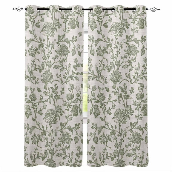 Spring Flowers Kitchen Curtains Farmhouse Sage Green Pastoral Floral Leaf Cafe Short Curtains for Bathroom Blackout Window Curtain Small Window Treatment Drapes for Bedroom Living Room 27.5"x39"x2