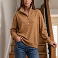 thumbnail image 5 of Sweatshirt for Women Qiggri Women's Waffle Knit Stand Collar Sweatshirt Half Button Long Sleeve Loose Pullover Top With Pockets Lightweight Fall Top XXL, 5 of 6