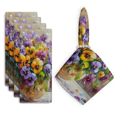 

Bahomeck Cloth Napkins Set Of 4 Insanely Detailed Oil Painting Of Pansies In Elegant Vase Square Napkins Washable Dining Table Napkin For Home Holiday Wedding Party Dinner Decor 18*18 Inch