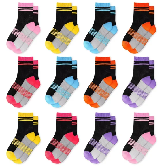 Boys Crew Socks Novelty Plaid Kids Multiple Colour Elastic Mid Cut Toddler Socks Fashion Casual Breathable Boy Sport Socks 12 Pairs for 2-14 Years Children