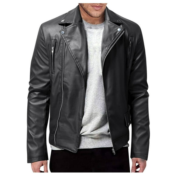 Men's Genuine Leather Biker Jacket, Slim Fit Motorcycle Style Coat with Quilted Lining for Winter Riding [Black L]