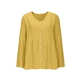 thumbnail image 5 of Women's Oversized Tshirts Cotton Linen Crew Neck Long Sleeve Button Tee Long Sleeve Shirts for Women, 5 of 8