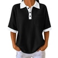 thumbnail image 2 of Dolkfu Collared Summer Tops for Women 2026 Short Sleeve Retro Vintage Polycotton Black Fashion Button Patchwork Modern Blouses & Tops Black,L, 2 of 4