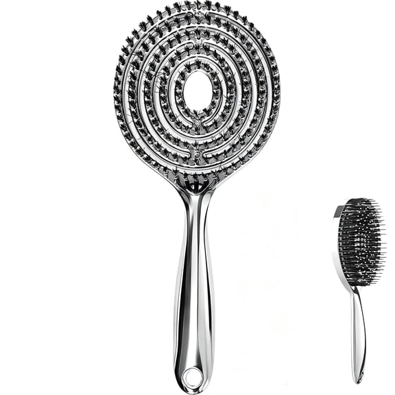 Electroplated Hollow Round Bristle Hair Brush, Ventilated Brush – Anti-Static, Heat Safe, Scalp Massage for Soft, Bouncy & Shiny Hair