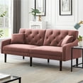 thumbnail image 1 of Pink Fabric Sofa Set, Mid Century Modern Sectional Sofa for Small Spaces, Upholstered Sofas with Solid Wood Frame and 2 Pillows, Tufted Loveseat Sofa Couch for Living Room/Office, 74.8"L, L1083, 1 of 9