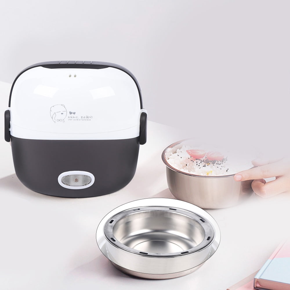 1.3L Electric Lunch Box Steamer Pot Rice Cooker 200w Food Warmer Portable Electric Lunch Box with Stainless Steel Bowls and Measuring Cup