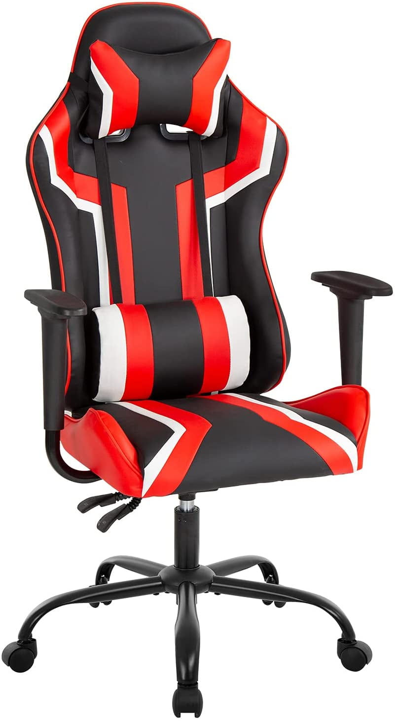 Black/Red GOOGO Gaming Chair Office Chair Computer Chair High Back PU Leather Desk Chair PC Racing Ergonomic Adjustable Swivel Task Chair with Headrest and Lumbar Pillow Support E-Sports Chair 