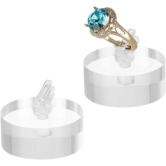2Pcs Acrylic Ring Display Holder Flat Round Clear Ring Holder Blocks Ring Showcase Display Holder Rings Stand Jewelry Storage Organizer Display Riser Stand