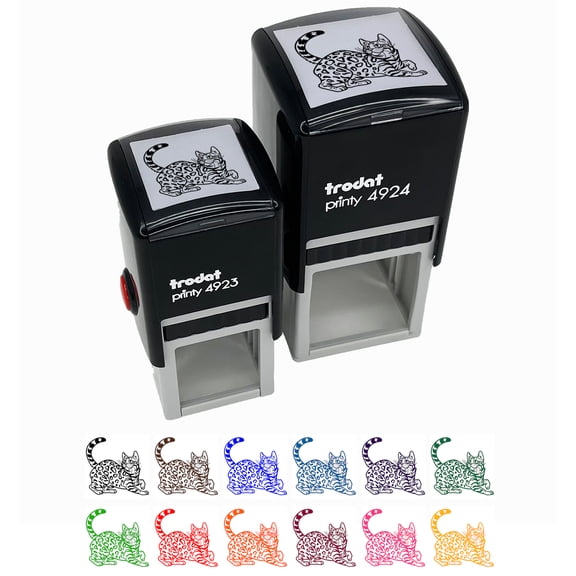 Loveable Bengal Cat Self-Inking Rubber Stamp Ink Stamper - Black Ink - Small 1 Inch