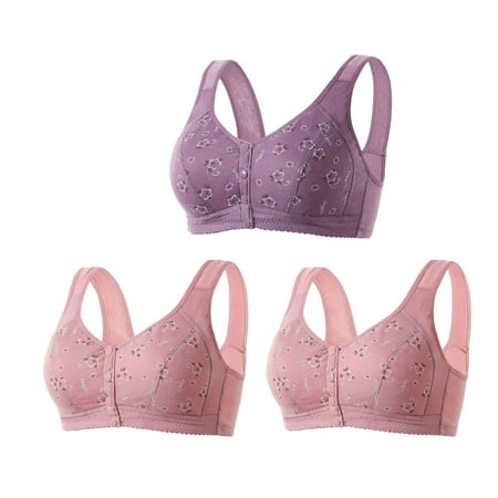 GERsome 3PCS Women s Front Closure Bras Posture Full Coverage Plus Size No Underwire Support Plunge Seamless Bra 3PCS#2Hot Pink/Purple XXL