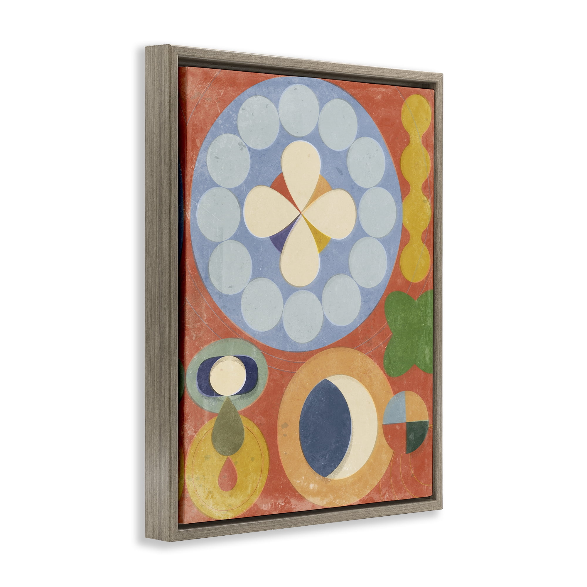 Stupell Industries Retro Symbolic Shapes Abstract Painting Brown Floater Framed Canvas Art Print Wall Art, 17 x 21