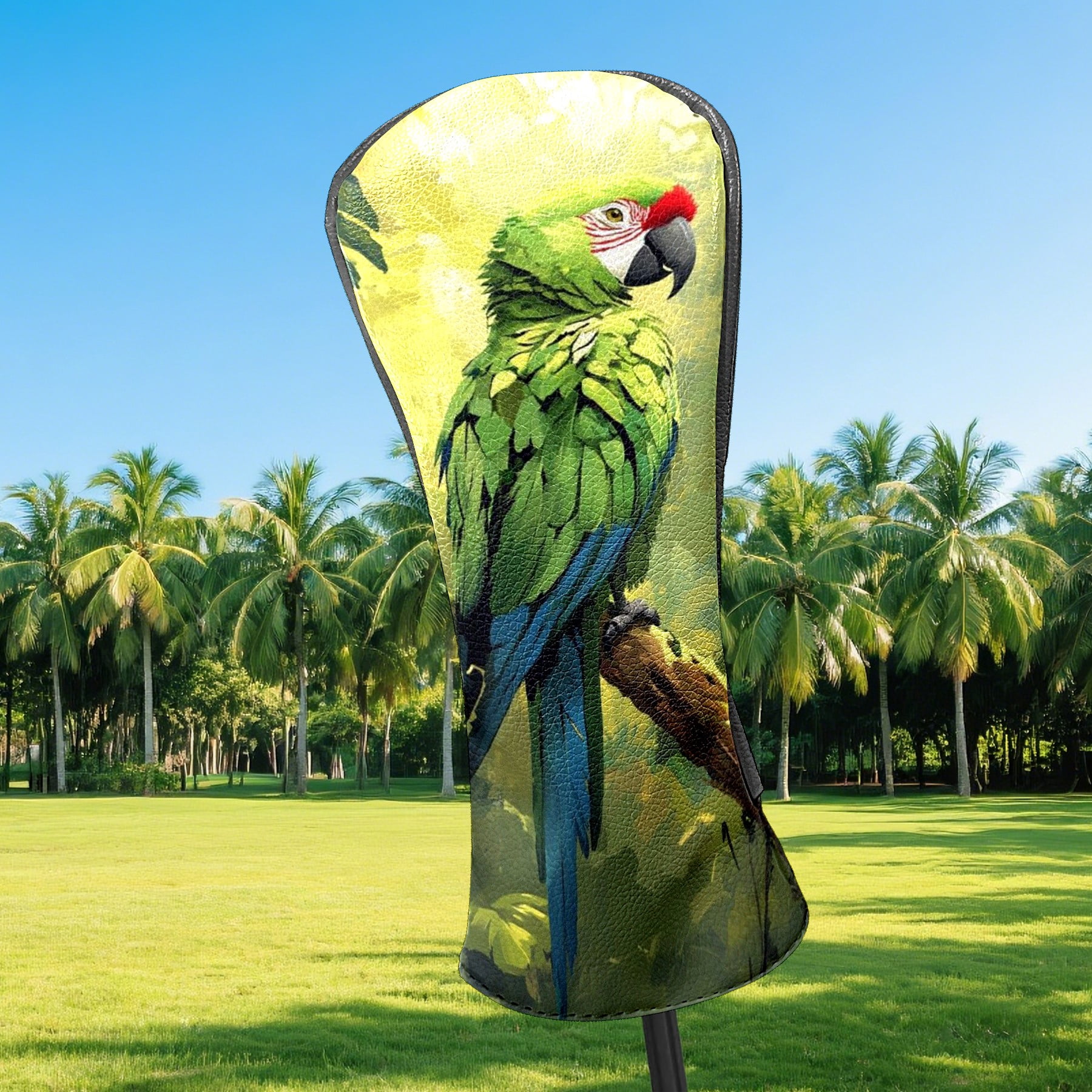 Golf Club Covers PU Leather Waterproof Head Covers for Fairway Woods Hybrids Green Parrot Unisex Fits Most Brands