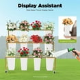 thumbnail image 3 of (12 White Square Buckets and Gold Frame, 3 Tier) Flower Display Stand, Flower Bar Cart Plant Stand with Wheels, Heavy Duty Rolling Plant Display Shelf, Flower Stand for Florist, Patio, and Garden, 3 of 7