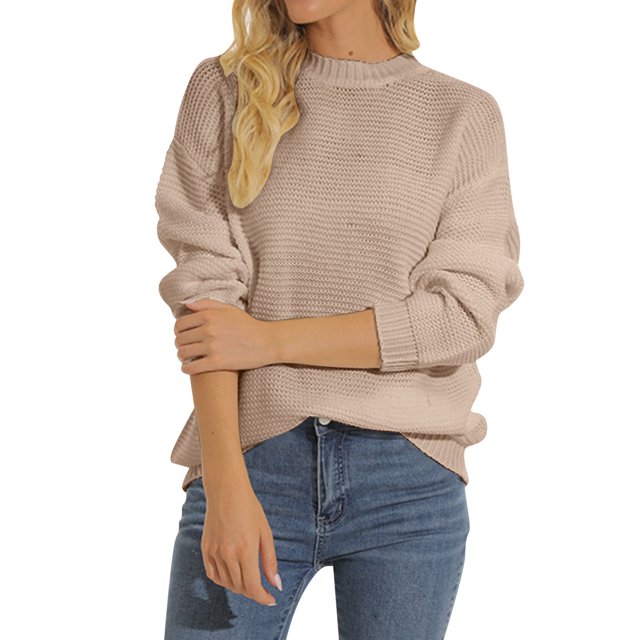 Gibobby SuéTer Para Mujeres De Moda Mujer 2024 invierno otoño sólido cuello cuello globo manga larga suéteres pulóver ropa de abrigo(Caqui,M)