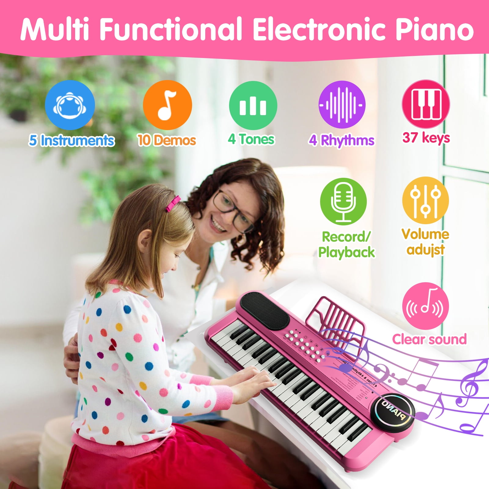 37 Keys Piano Toy for 1 2 Year Old Kids,Piano Keyboard for Toddler 1-3, with Microphone,Birthday Gifts for 3 4 5 Year Old Girls