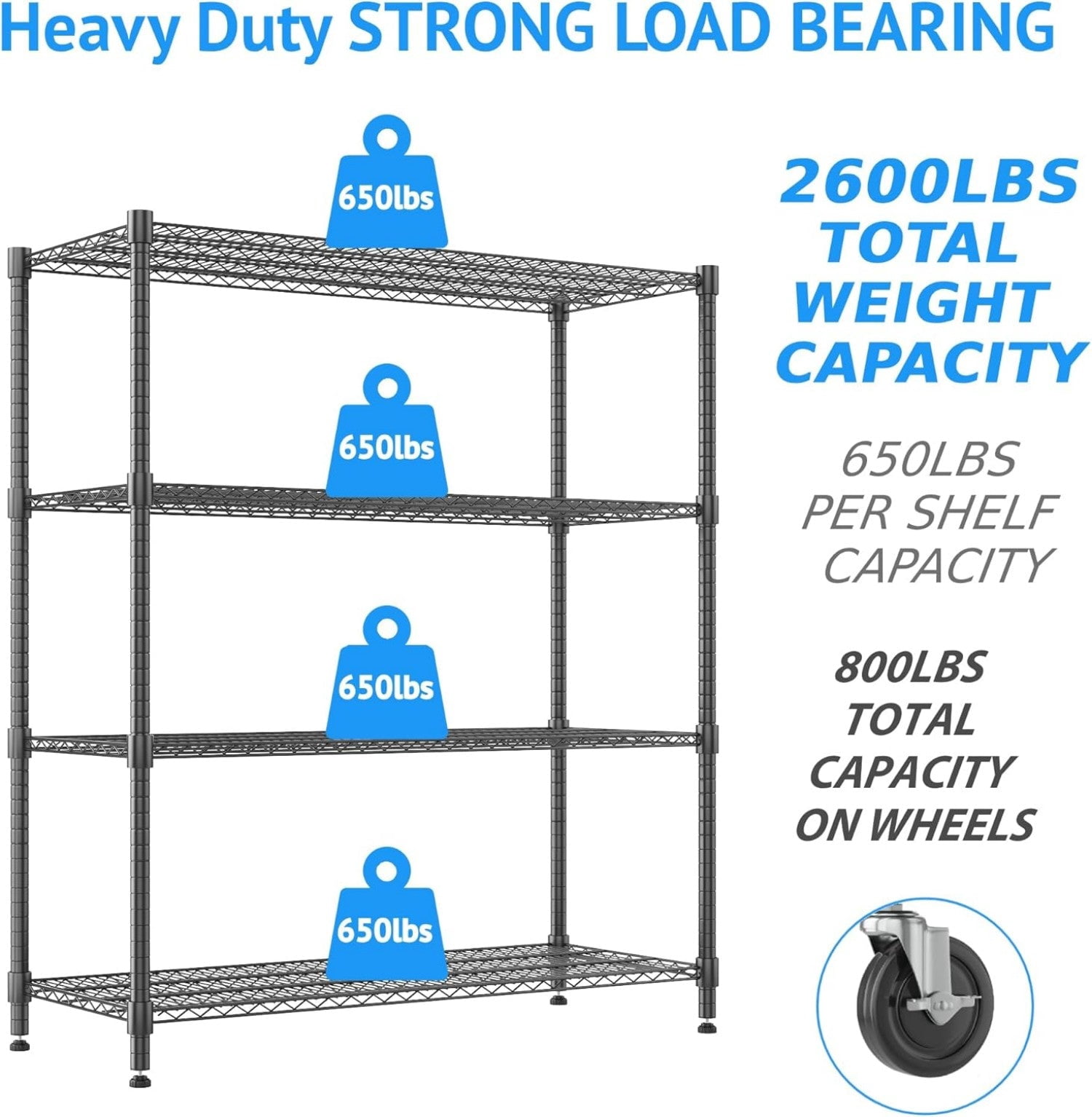 Sailvan 4-Tier Heavy Duty Wire Shelving Unit with Wheels, 48"W x 24"D x 72"H Metal Storage Rack, 3250LBS Capacity, Adjustable Garage Shelves,Silver