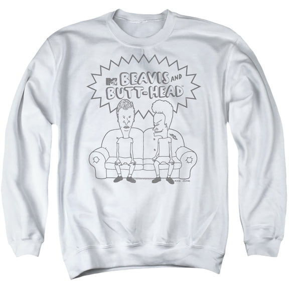Beavis And Butthead Couch Logo Unisex Adult Crewneck Sweatshirt (Small) White
