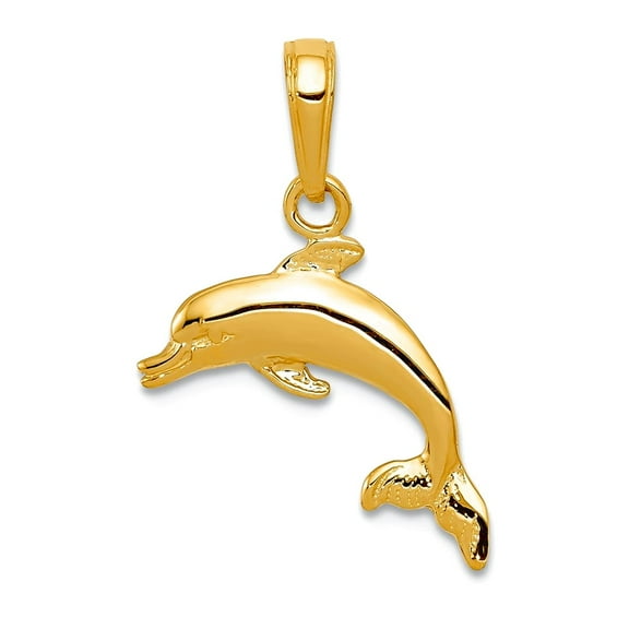 14k Yellow Gold Solid Textured Polished Dolphin Jumping Pendant Necklace 20.6x15.5mm Pendant for Women