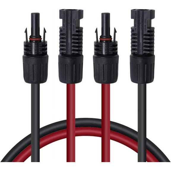 Renogy 20FT 12AWG Solar Panel Female and Male Connectors, Extension Cables-Pair, 1 Pair 20' 12 Gauge Red and Black Extension Cables-Pair 20FT 12AWG