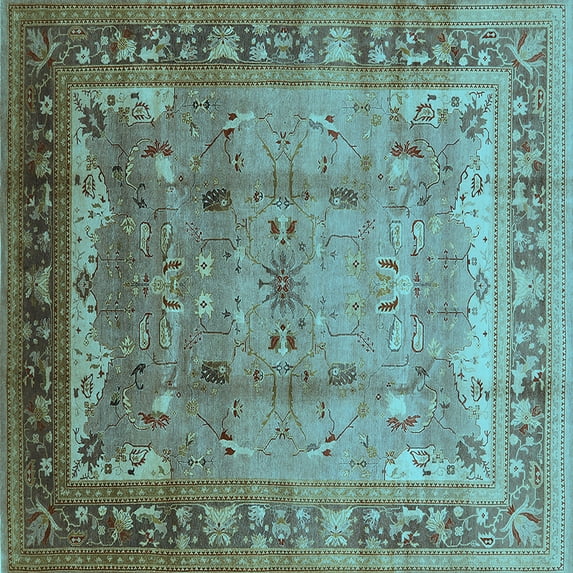 Ahgly Company Indoor Square Oriental Light Blue Industrial Area Rugs, 6' Square