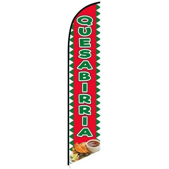 Quesabirria Swooper Windless feather Flag for Mexican Restaurants Advertising banner Sign - Replacement FLAG ONLY without Pole kit