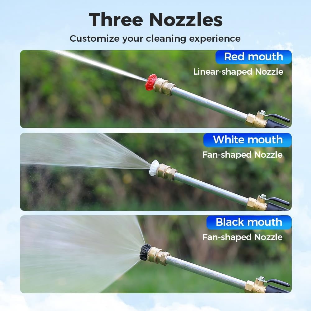 Jet Nozzle Power Washer for Garden Hose with 3 High-Pressure Nozzles, 2026 New Pressure Washer, Turn Any Hose Into a High Pressure Water Jet for Garden Patio Cleaning